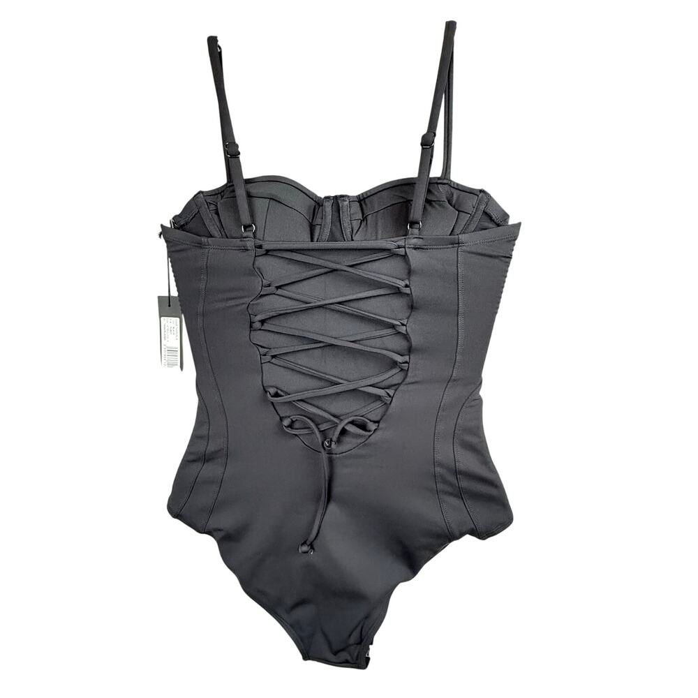 TA3 Pushy Black Corset Lace-Up One-Piece Swimsuit XS A Cup - Picture 4 of 5
